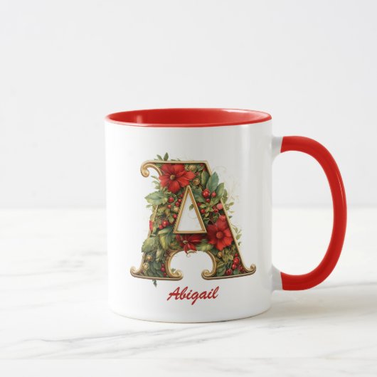 Aangepaste  Monogram A Christmas Red Gold Mok (Rechts)