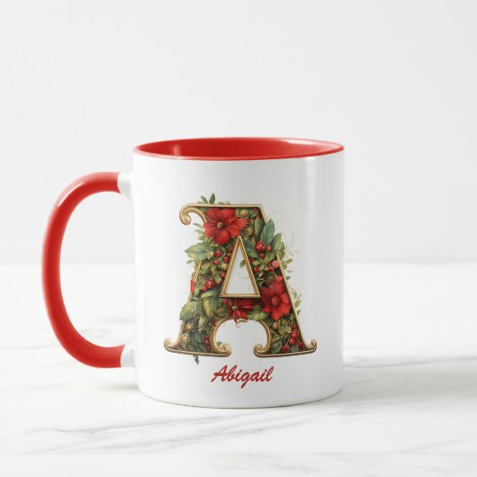 Aangepaste  Monogram A Christmas Red Gold Mok (Links)