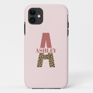 Aangepaste monogram A roze luipaard Case-Mate iPhone Case