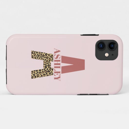 Aangepaste monogram A roze luipaard Case-Mate iPhone Case (Achterkant (horizontaal))
