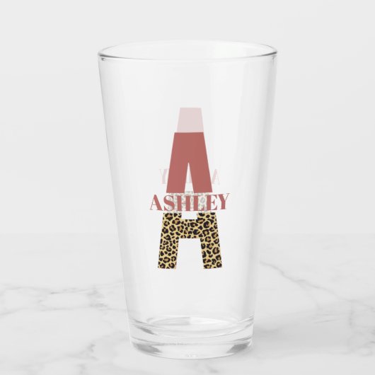 Aangepaste monogram A roze luipaard Glas (Achterkant)