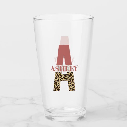 Aangepaste monogram A roze luipaard Glas (Voorkant)