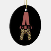 Aangepaste monogram A roze luipaard Keramisch Ornament (Rechts)