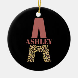 Aangepaste monogram A roze luipaard Keramisch Ornament