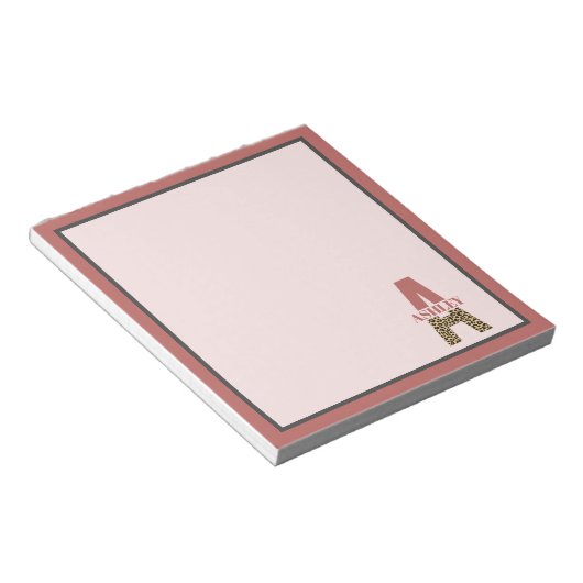 Aangepaste monogram A roze luipaard Notitieblok (Schuin)