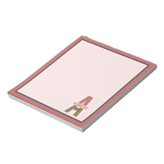 Aangepaste monogram A roze luipaard Notitieblok (Linkerzijde)