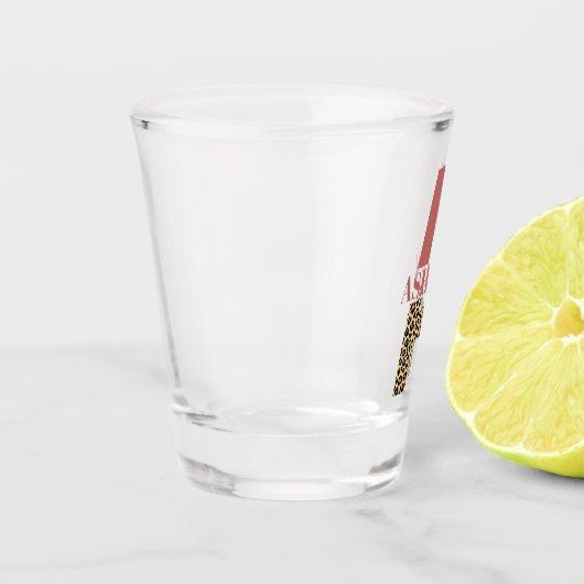 Aangepaste monogram A roze luipaard Shot Glas (Links)
