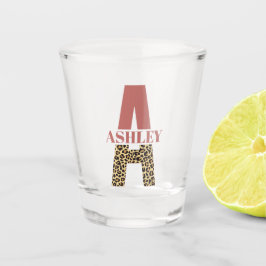 Aangepaste monogram A roze luipaard Shot Glas