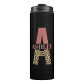 Aangepaste monogram A roze luipaard Thermosbeker (Voorkant)