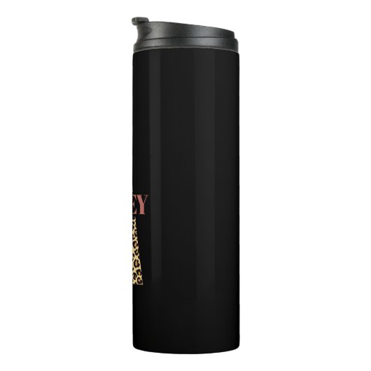 Aangepaste monogram A roze luipaard Thermosbeker (Geroteerd rechts)