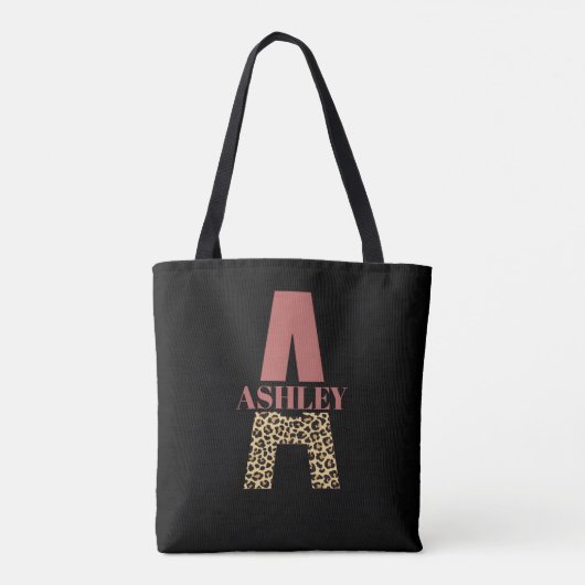 Aangepaste monogram A roze luipaard Tote Bag (Achterkant)