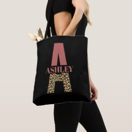 Aangepaste monogram A roze luipaard Tote Bag