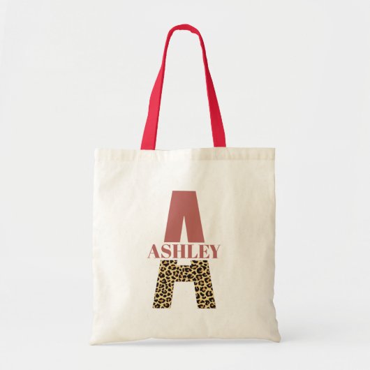 Aangepaste monogram A roze luipaard Tote Bag (Voorkant)