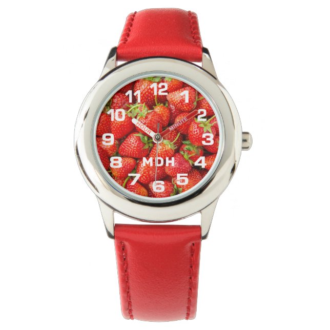 Aangepaste Monogram aardbeien volgen Horloge (Voorkant)