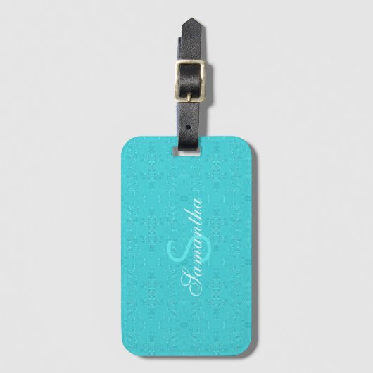 Aangepaste monogram Abstract patroon turquoise bla Bagagelabel (Voorkant (verticaal))