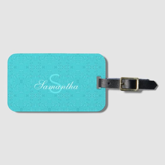 Aangepaste monogram Abstract patroon turquoise bla Bagagelabel (Voorkant (horizontaal))