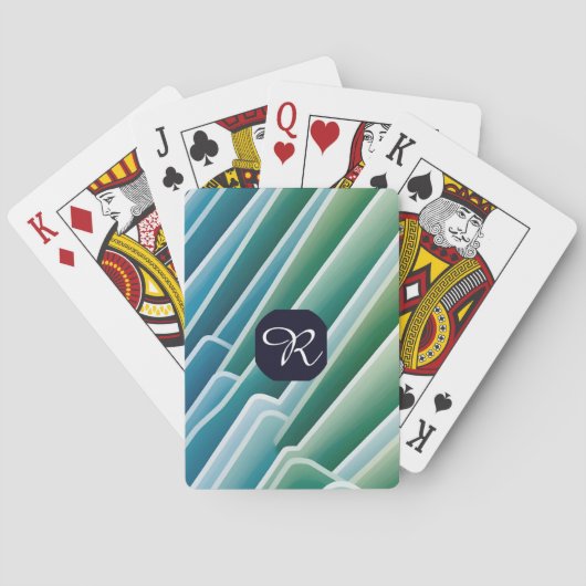Aangepaste Monogram Abstracte Blauw Groene Poker K Pokerkaarten (Achterkant)