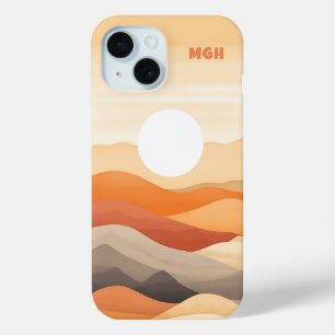 Aangepaste Monogram Abstracte landschapsillustrati iPhone 15 Case
