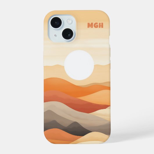 Aangepaste Monogram Abstracte landschapsillustrati iPhone 15 Case (Achterkant)