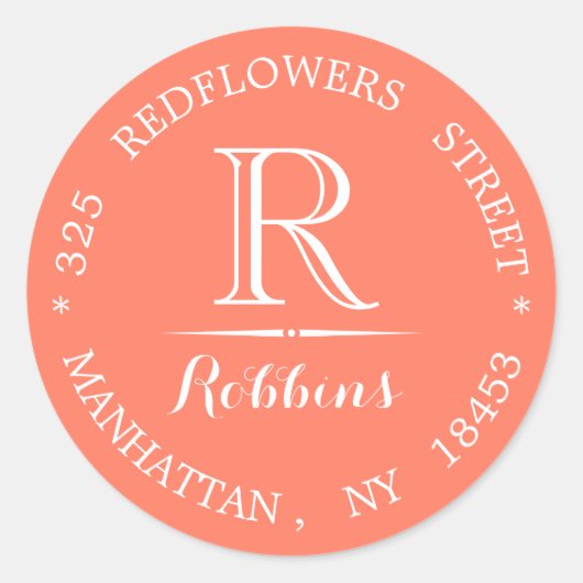 Aangepaste Monogram-adres-sticker Ronde Sticker (Voorkant)