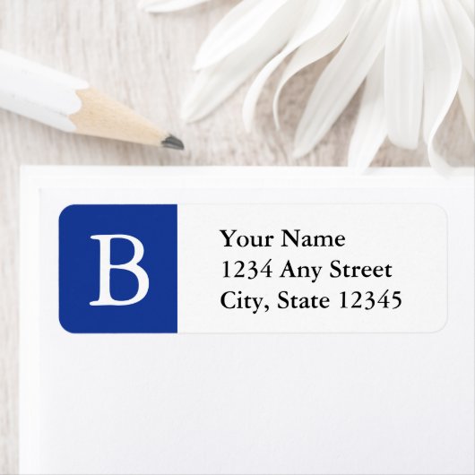 Aangepaste monogram Adresetiketten blauw & wit Etiket (Insitu)