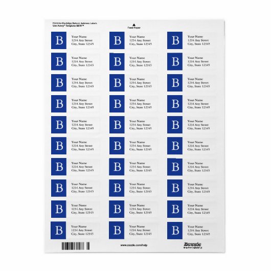 Aangepaste monogram Adresetiketten blauw & wit Etiket (Full Sheet)