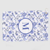 Aangepaste Monogram Antiek Blauw Wit Bloemen Golfhanddoek (Horizontaal)