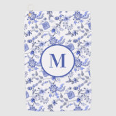 Aangepaste Monogram Antiek Blauw Wit Bloemen Golfhanddoek (Voorkant)