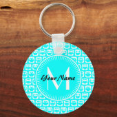 Aangepaste monogram Aqua Owl Patroon Aangepaste na Sleutelhanger (Voorkant)