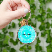 Aangepaste monogram Aqua Owl Patroon Aangepaste na Sleutelhanger (Hand)