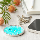 Aangepaste monogram Aqua Owl Patroon Aangepaste na Sleutelhanger (Zijkant)