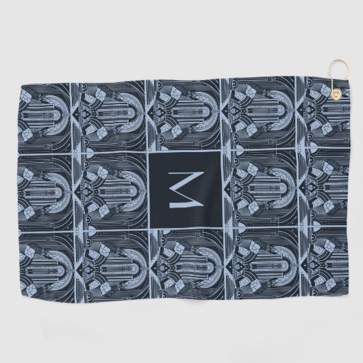 Aangepaste Monogram Art Deco Golfhanddoek (Horizontaal)