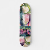 Aangepaste Monogram B Jewel Tone Waterverf Bloemen Persoonlijk Skateboard (Voorkant)
