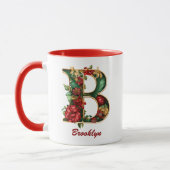 Aangepaste Monogram B Kerst Rood Goud Mok (Links)