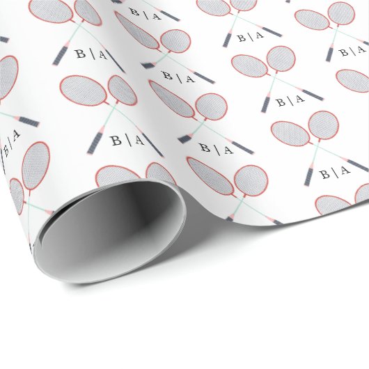 Aangepaste Monogram Badminton Racket Patroon Wrapp Cadeaupapier (Rol Hoek)