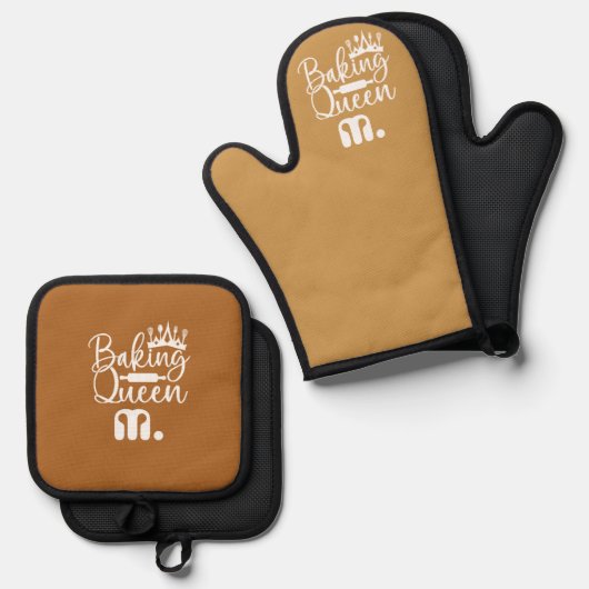 Aangepaste Monogram Baking Queen Moeders Gift Ovenwant & Pannenlap Set (Voorkant / Achterkant)