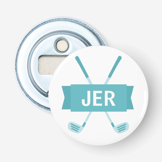 Aangepaste Monogram Beginletters Clubs Turquoise C Button Flesopener (Voorkant)