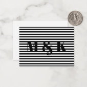 Aangepaste monogram beginletters zwart witte strep notitiekaartje (Voorkant / Achterkant in situ)