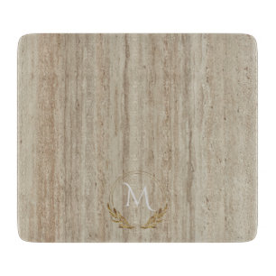 Aangepaste monogram beige travertijnse marmer Ston Snijplank