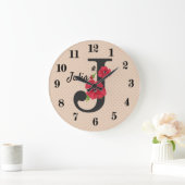Aangepaste monogram bewerkbare J tekst rode bloem Grote Klok (Huis)