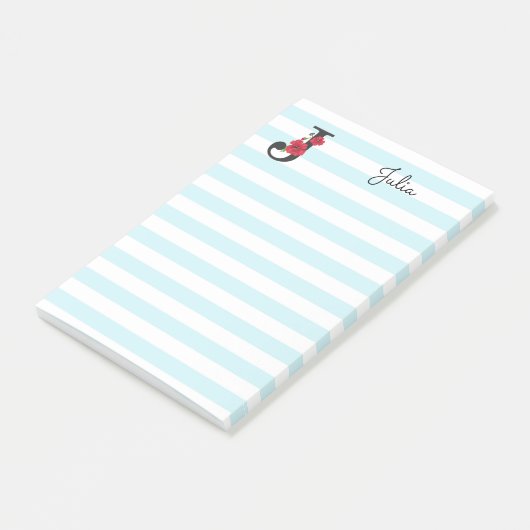 Aangepaste monogram bewerkbare J tekst rode bloem Post-it® Notes (Schuin)