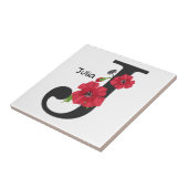 Aangepaste monogram bewerkbare J tekst rode bloem Tegeltje (Zijkant)