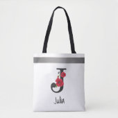 Aangepaste monogram bewerkbare j tekst rode bloem tote bag (Voorkant)