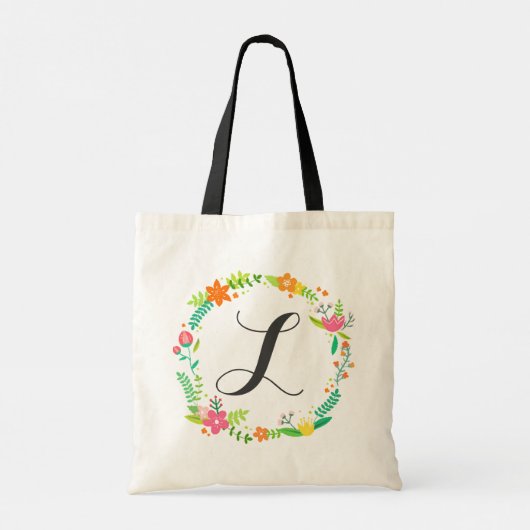Aangepaste monogram bladeren en lente bloemen kran tote bag (Achterkant)