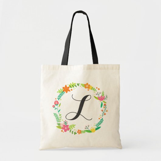 Aangepaste monogram bladeren en lente bloemen kran tote bag (Voorkant)