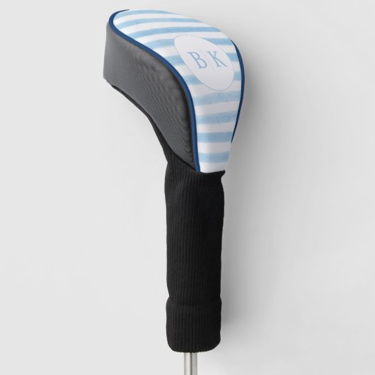 Aangepaste Monogram Blauw Gestreepte Golfkop Hoesj Golfheadcover (Schuin)