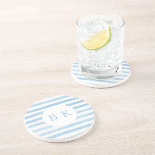 Aangepaste Monogram blauw gestreepte zandsteen Ond Onderzetter