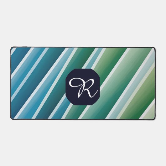 Aangepaste Monogram Blauw Groen Abstract Desk Mat (Voorkant)