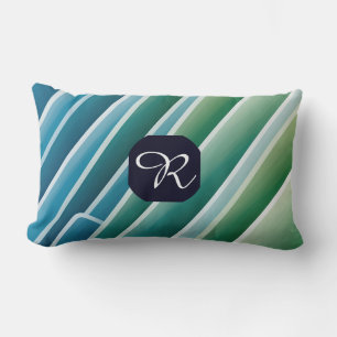 Aangepaste Monogram Blauw Groen Abstract Lumbar Ku Kussen