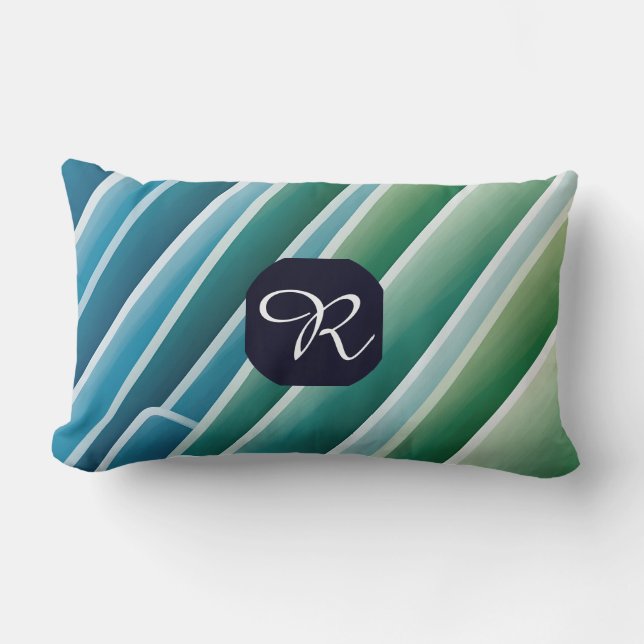 Aangepaste Monogram Blauw Groen Abstract Lumbar Ku Kussen (Voorkant)